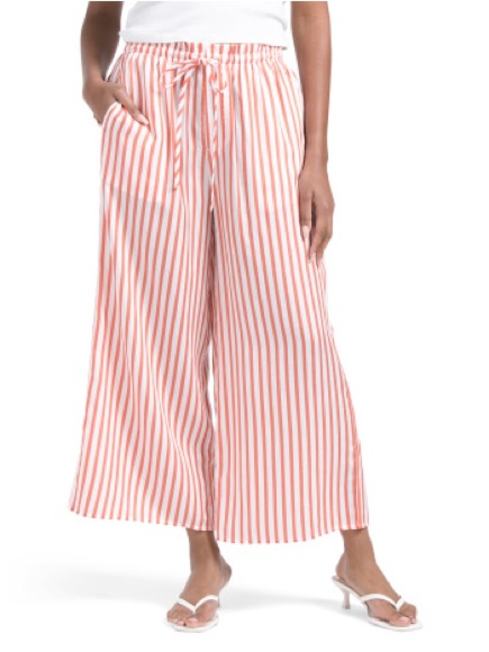 NWOT Bella Dahl Coral and White Striped Wide-Leg Pants
